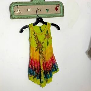 Cleopatra Sleeveless tie dye embroidered botanical cotton gauze tunic girl mediu